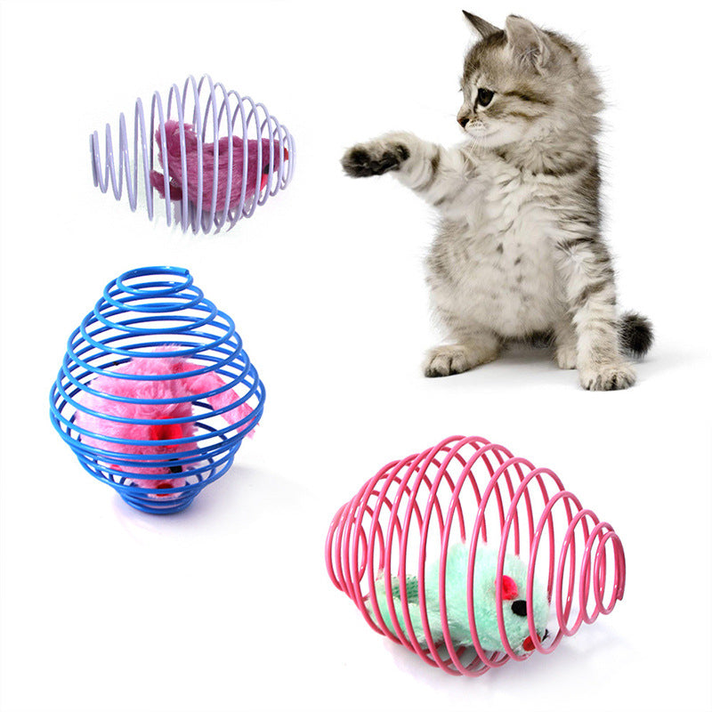 Mouse in cage cat toy plush solid color mouse cute shape kitten pet toy