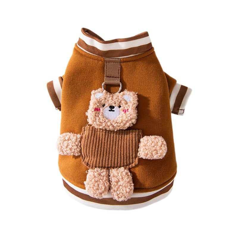New autumn and winter Korean version dog cute cartoon small and medium-sized dog bear sweatshirt cat Teddy pet dog clothes