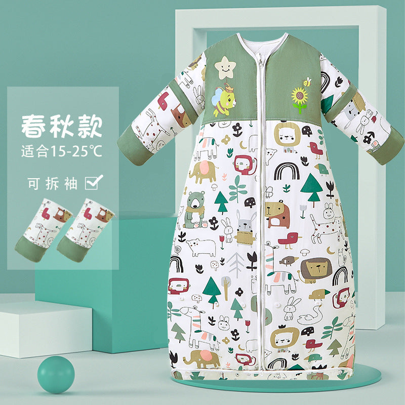 2025 new children's sleeping bag spring and autumn winter pure cotton thickened medium and large children's baby clothes style anti-kick sleeping bag