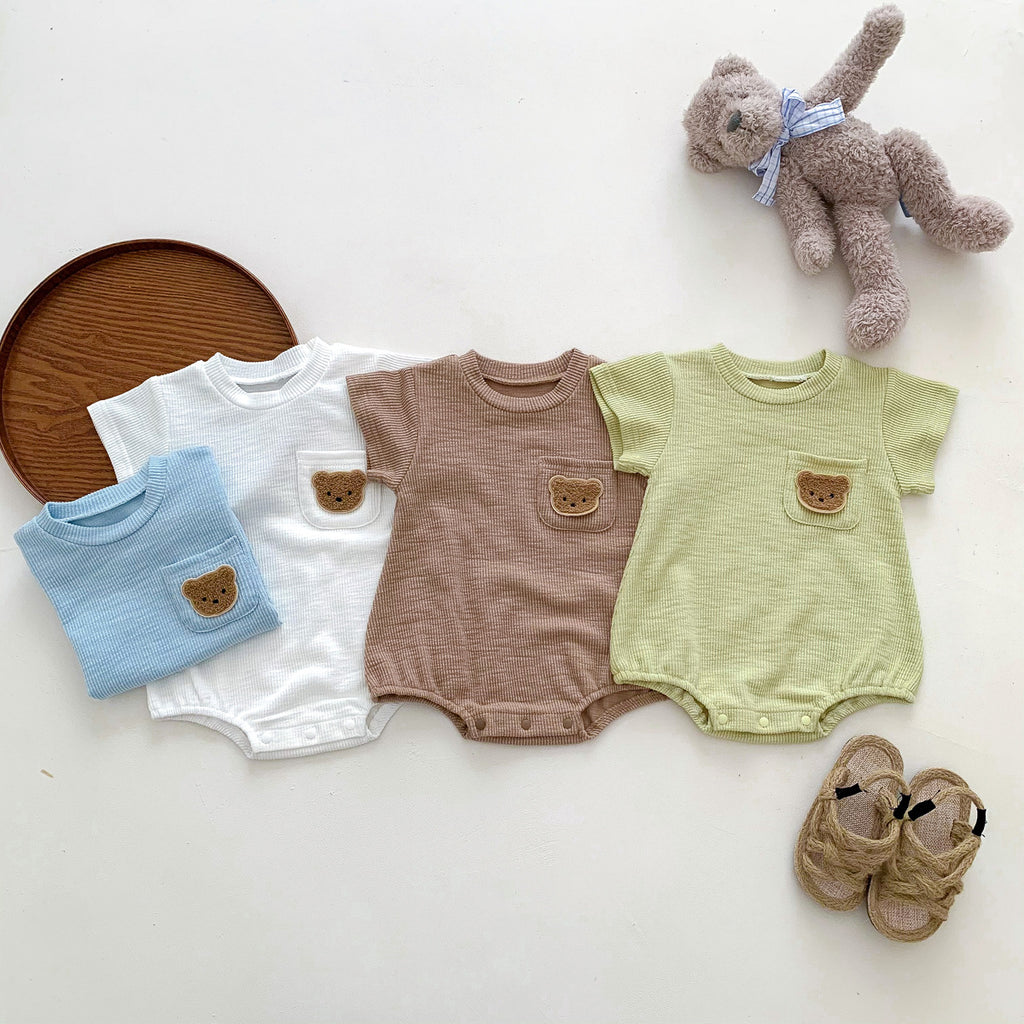 2023 baby summer clothes, newborn male and female baby onesies, bear bag fart clothes, short-sleeved triangle harem clothes, crawling clothes