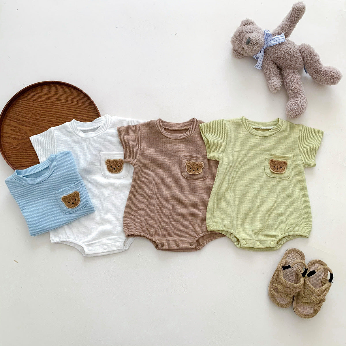 2023 baby summer clothes, newborn male and female baby onesies, bear bag fart clothes, short-sleeved triangle harem clothes, crawling clothes