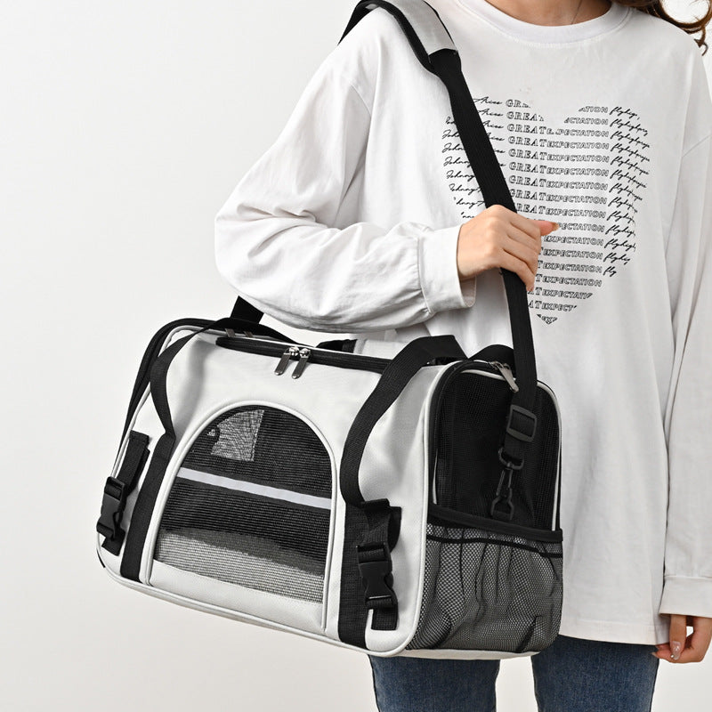 Factory pet bag portable travel single shoulder crossbody pet box foldable breathable transparent cat and dog bag