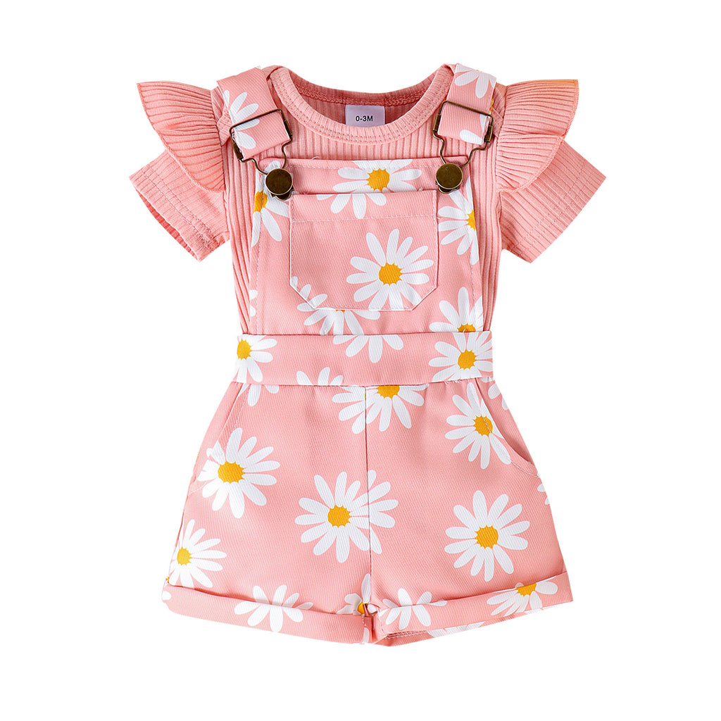 Baoxin children's clothing European and American summer ribbed flying sleeves baby romper multi-color printed flower overalls baby suit