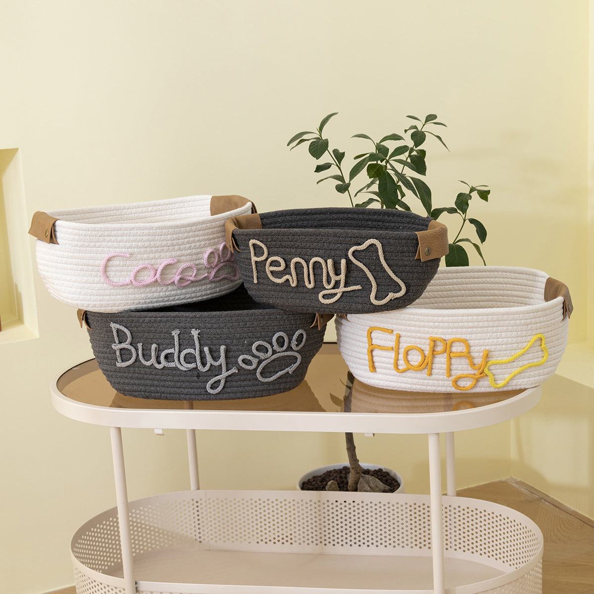 Etsy can be edited pet name name cute style cotton rope storage basket children's toy book storage basket oval