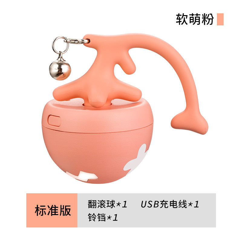 Pet cat toy fish bone rolling ball USB electric cat ball self-entertainment cat stick with replaceable feathers