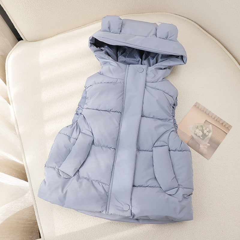 Children's hooded vest for boys and girls autumn and winter outerwear down cotton kindergarten clothes baby cute ear waistcoat