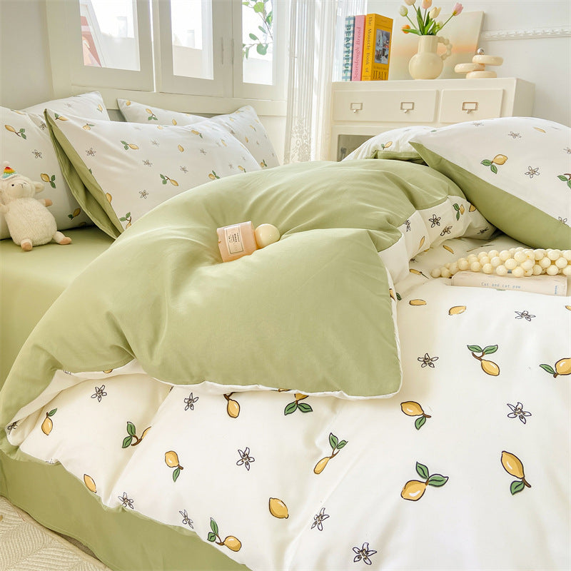 A-grade mother and baby grade four-piece set double-layer yarn pure washed cotton full quilt cover ins style bed sheet dormitory bed sheet 4 three-piece set