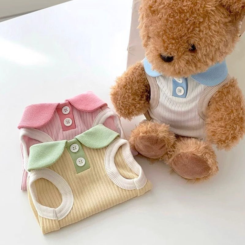 Summer thin dog clothes lapel T-shirt Teddy Bichon Pomeranian small dog cat vest outdoor pet clothes