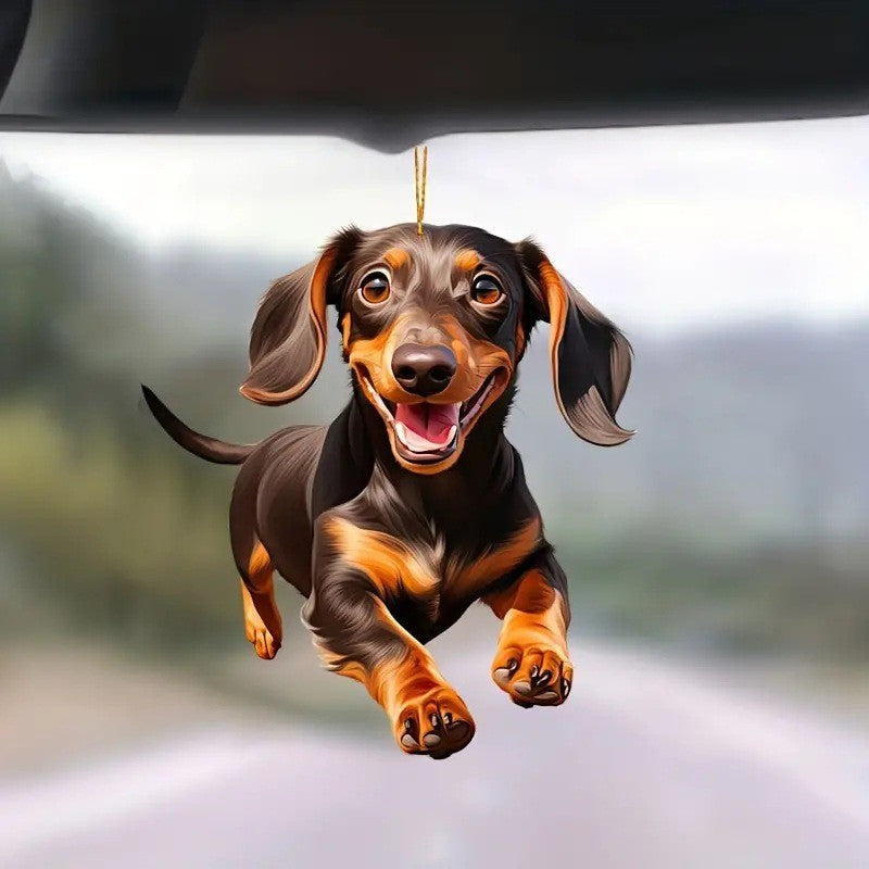 Cross-border new acrylic flat creative handsome puppy pendant car decoration Halloween ornaments luggage key