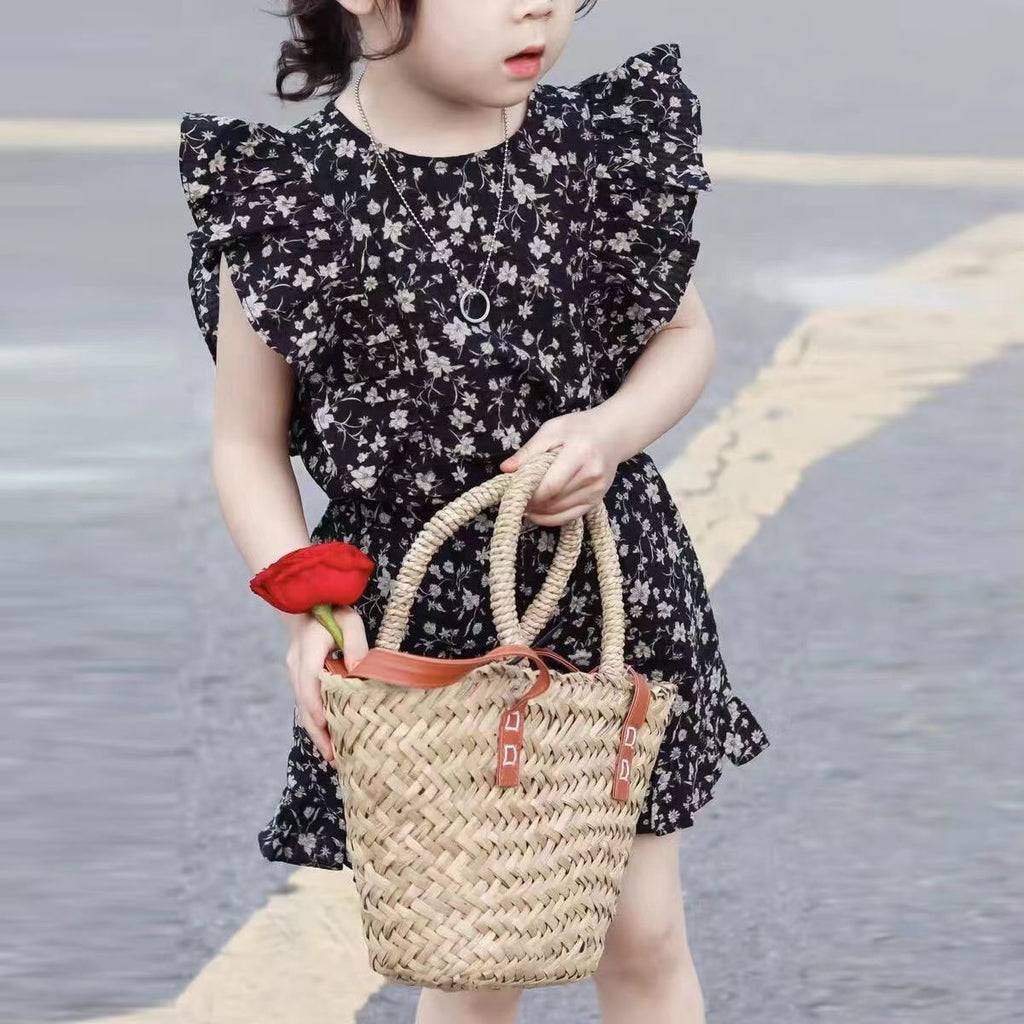 Girls suit summer Korean style children's clothing baby girl cotton floral stylish small flying sleeve children's top shorts two-piece suit