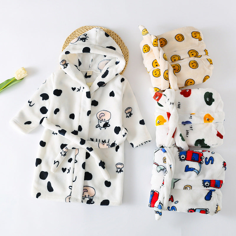 Cross-border children's bathrobe flannel home clothes baby autumn and winter coral fleece nightgown parent-child children's boy's clothing A
