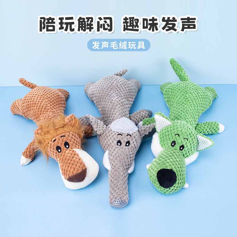 Cross-border pet plush toy, dog vocal toy, prone lion, elephant, wolf molars, bite-resistant companion toy