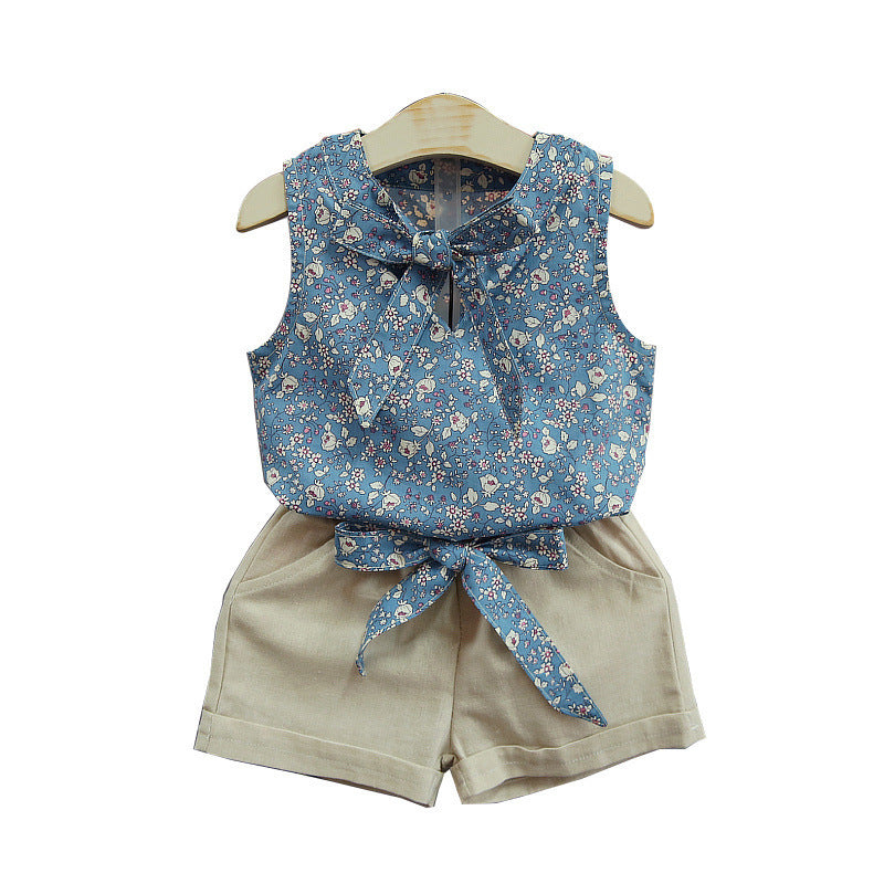 Children's clothing summer new arrival 0-4 years old baby girl Korean style floral Bohemian style sleeveless vest shorts two-piece set