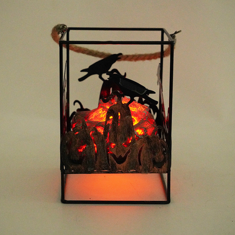 Cross-border European imitation charcoal flame lamp LED decorative lamp iron ornaments Christmas Halloween scene layout props