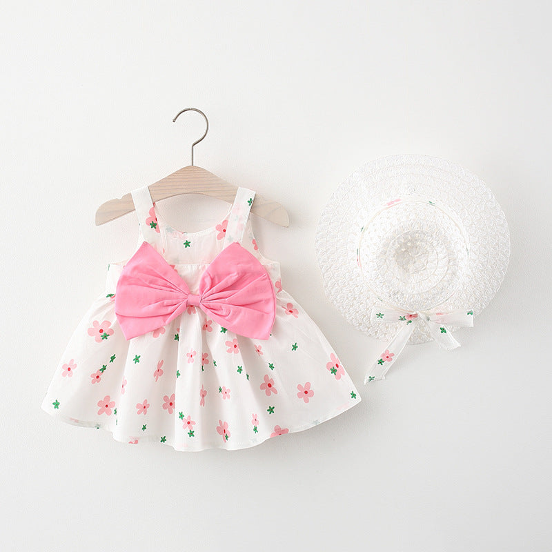 Summer 2022 new Korean version of the sling dress female baby print bowknot princess dress one piece on behalf of 1070