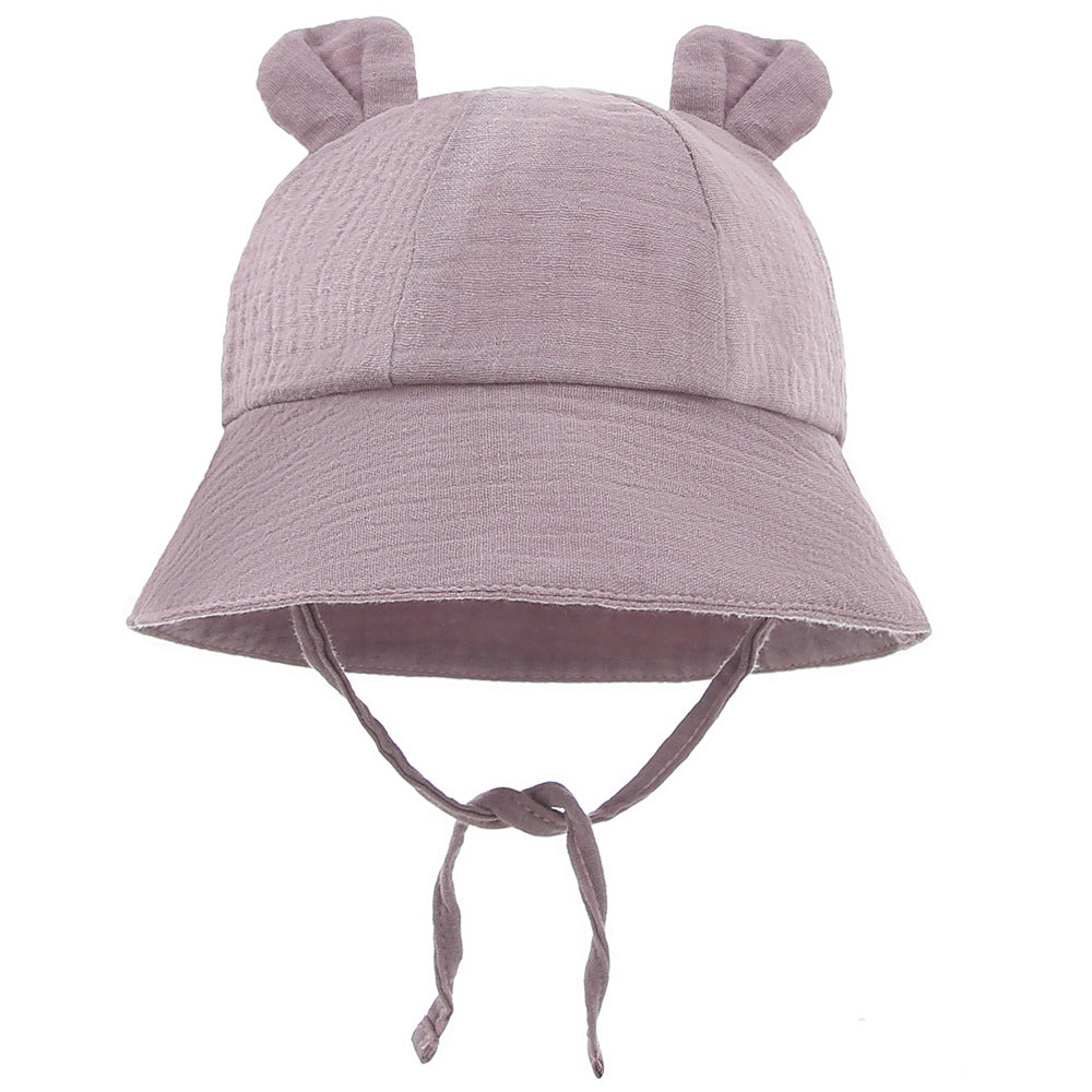 INS Baby Pure Cotton Bucket Hat European and American Baby New Rabbit Ears Bucket Hat Solid Color Sun Hat Cross-Border 3-12m