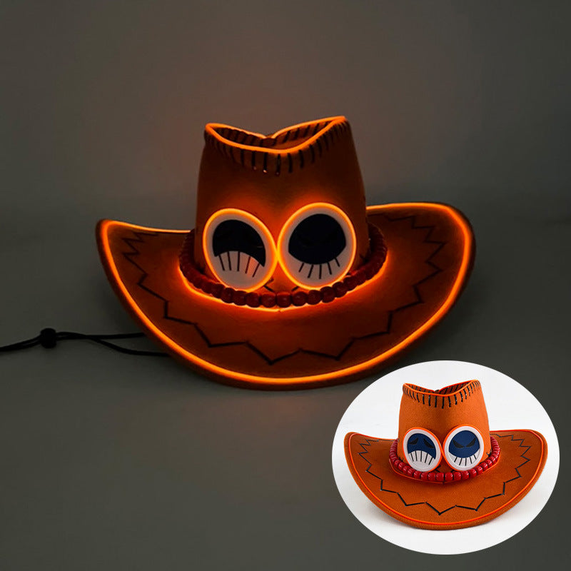 Halloween pearl hat carnival party LED wireless fluorescent colorful cowboy luminous hat laser fantasy cowboy hat