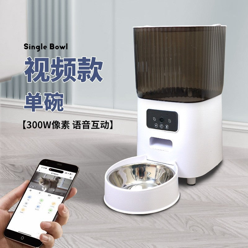Smart automatic pet feeder with timed and quantitative feeding function, remote control, double bowl for cat and dog food, wholesale