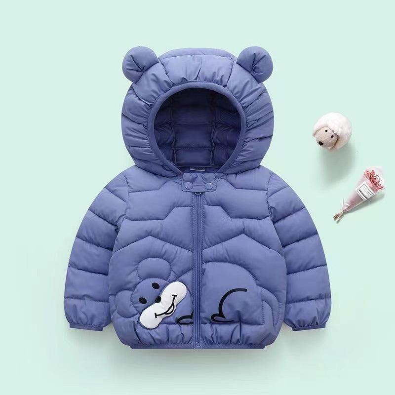 Off-season 2023 new children's cotton clothing for small and medium-sized children, baby ears hooded boys and girls autumn and winter cartoon thickened coats