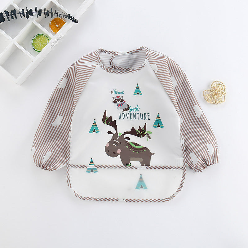 New baby rice clothes baby waterproof long-sleeved striped reverse wear clothes for boys and girls cartoon disposable bibs bibs upside down