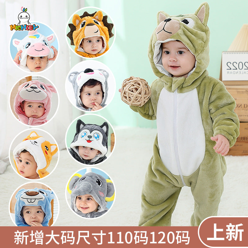 MICHLEY cross-border children's animal jumpsuits crawling clothes baby large size crawling clothes infant flannel crawling clothes