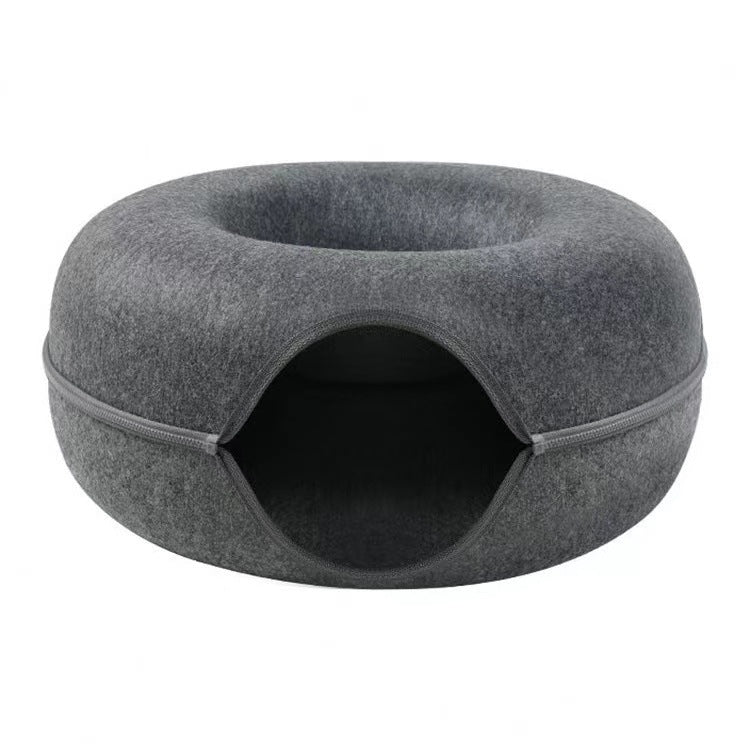 Cross-border Amazon supply felt donut cat bed with zipper cat tunnel cat toy double-layer cat pet bed