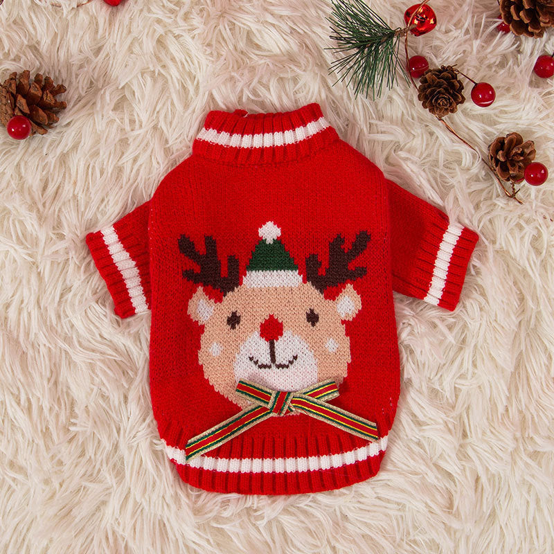 Puppy Autumn and Winter Christmas Elk Pet Sweater Cat Two-legged Knitted Sweater Warm Teddy Pet Clothes
