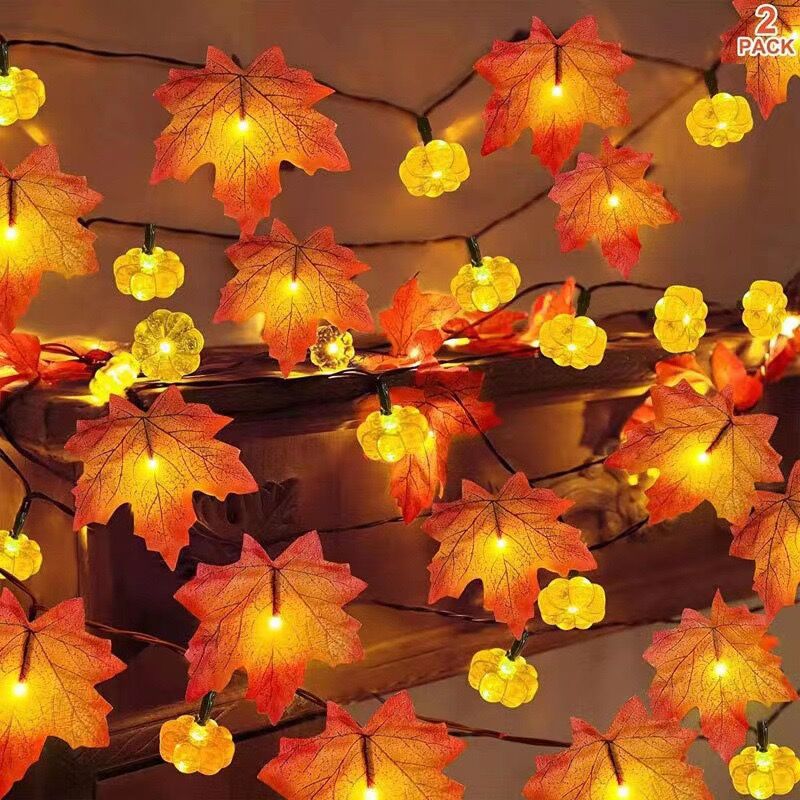 Cross-border maple leaf pumpkin LED light string Halloween room courtyard party decoration lights simulation leaf string lights