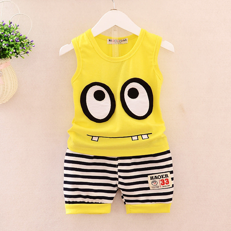 Korean children's clothing summer clothes girls summer cartoon flower vest suit 0-4 years old baby girl shorts two-piece suit trendy