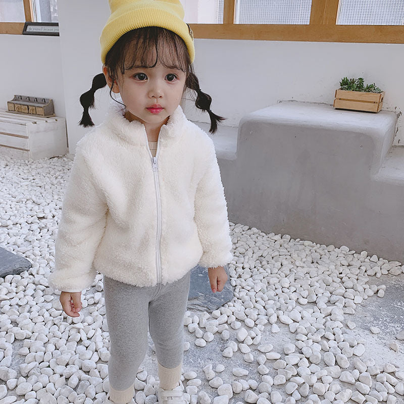 Foreign trade children's plush clothes autumn and winter 2024 children's clothing boys and girls baby sweater versatile fleece jacket warm clothes