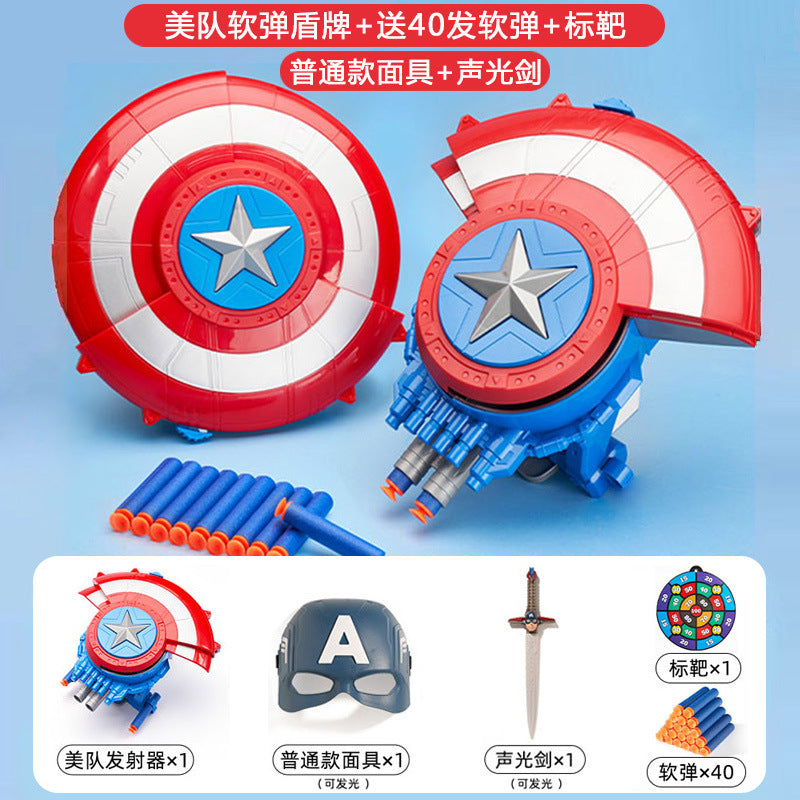 Cross-border Captain America shield launcher deformable boy luminous ejection Marvel Halloween soft bullet toy