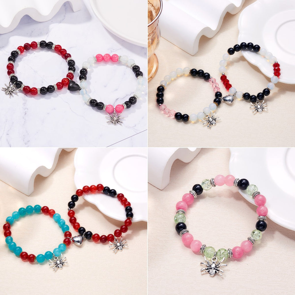 Cross-border new Halloween jewelry personality creative spider heart magnetic couple bracelet elastic beaded jewelry for women