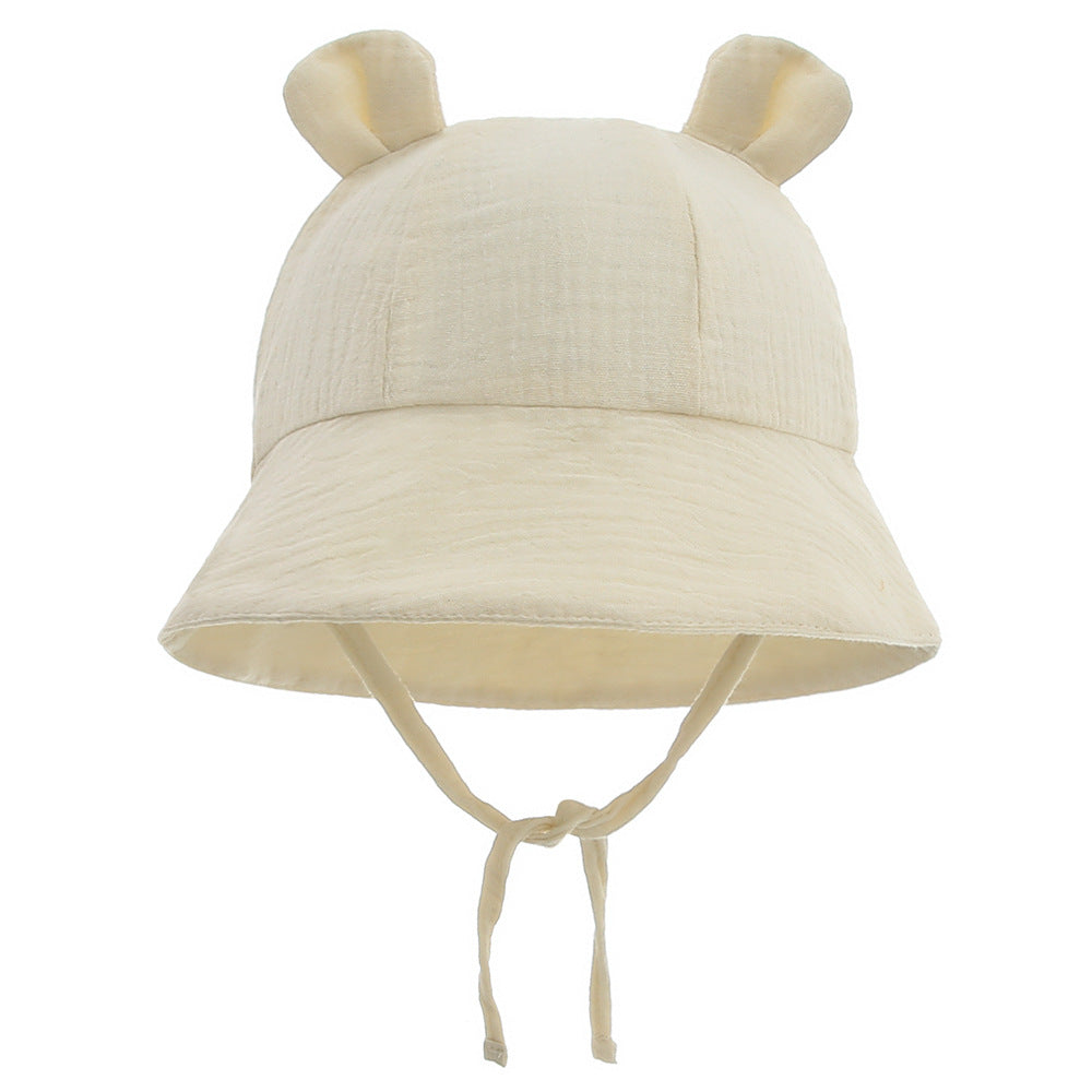 INS Baby Pure Cotton Bucket Hat European and American Baby New Rabbit Ears Bucket Hat Solid Color Sun Hat Cross-Border 3-12m
