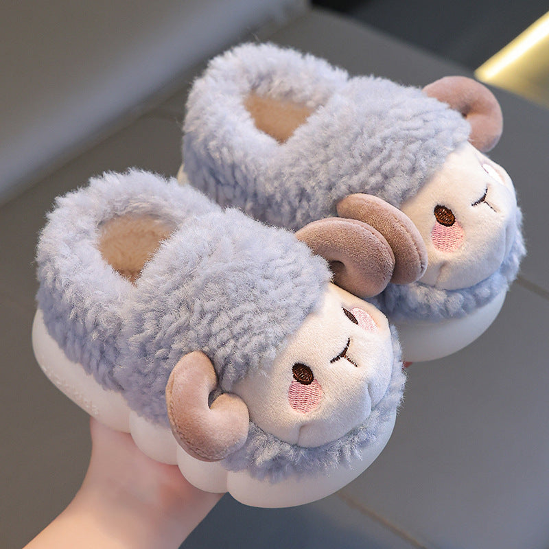 Children's cotton slippers autumn and winter 2023 new boys and girls indoor heels home warm baby fur slippers