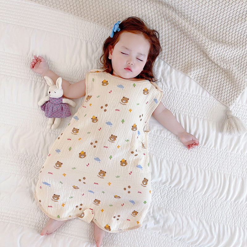 Baby gauze vest sleeping bag summer thin children's newborn baby anti-kick quilt front 4 back 2 layer sleeveless sleeping bag
