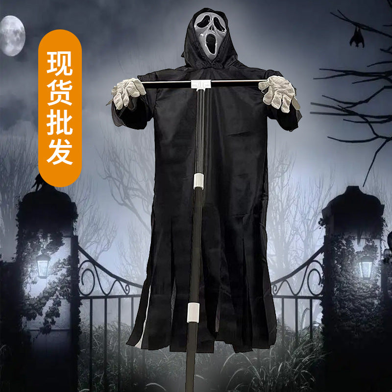 Halloween props skull mask ghost robe scarecrow hanging ghost birds pastoral protection decoration set ornaments