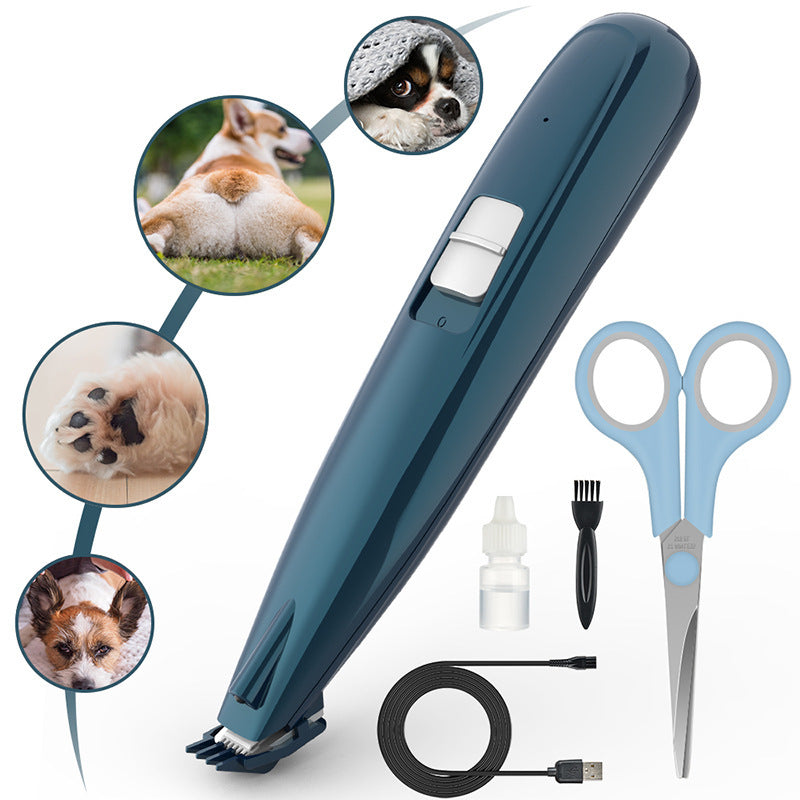 Cross-border pet shaver USB rechargeable cat and dog foot hair trimmer LED luminous foot hair clipper