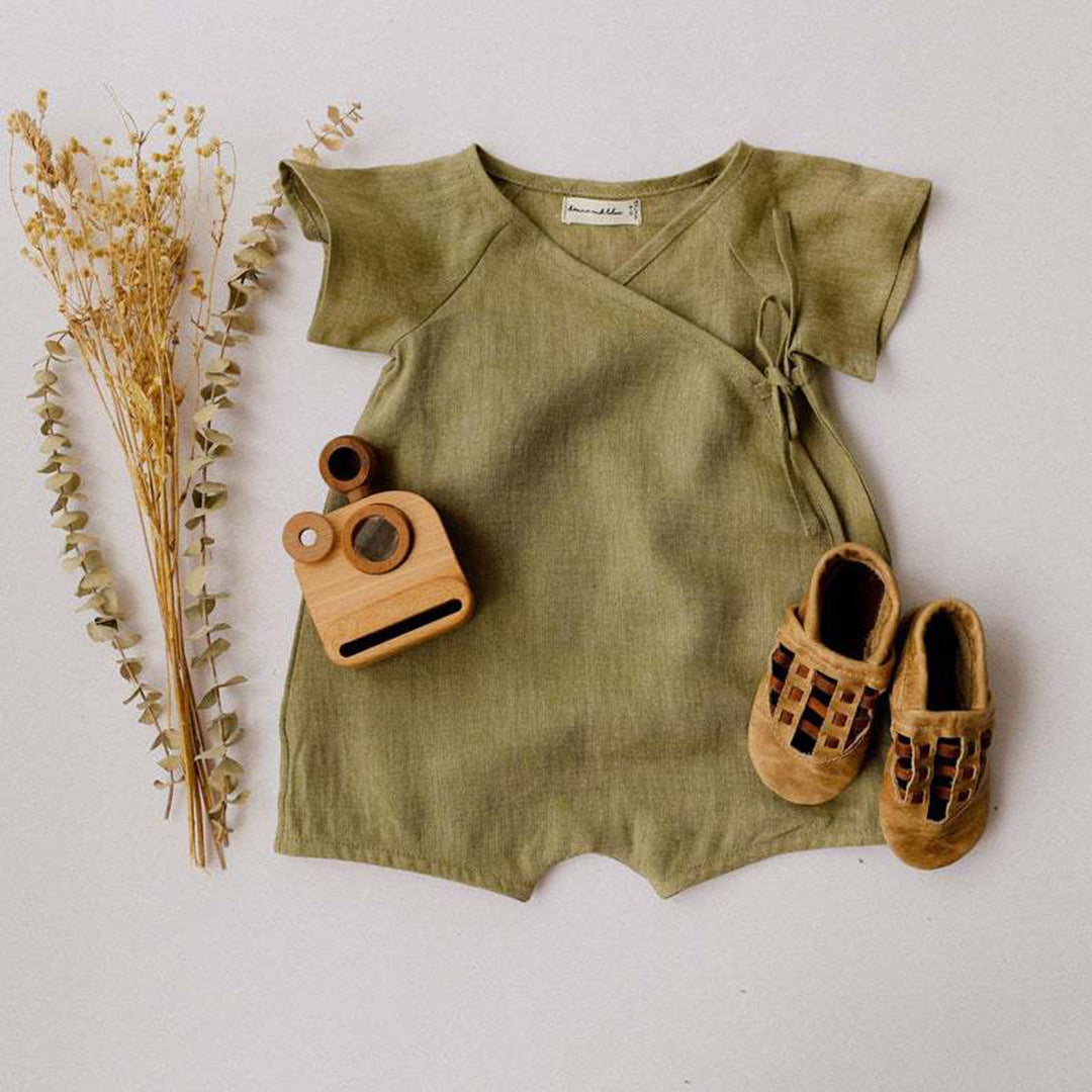 Spot ins best-selling cotton and linen romper boy monk lace jumpsuit cross-border baby infant short-sleeved Japanese style and