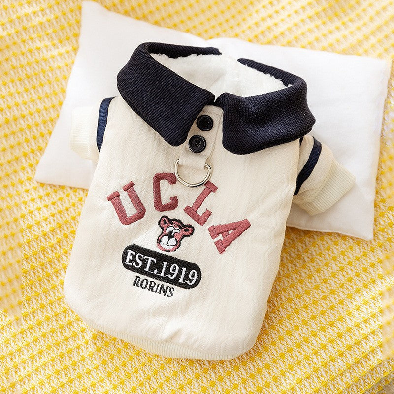 Thickened autumn and winter puppy dog clothes vest Teddy Bichon small dog can be pulled warm cat pet clothing