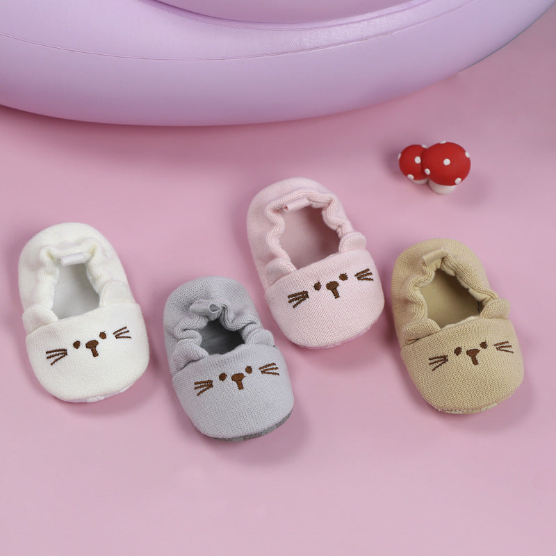 Spring and Autumn Style Cartoon 0-1 Year Old Baby Learning Shoes Knitted Wool Shoes Non-slip Soft Sole Newborn Baby Shoes