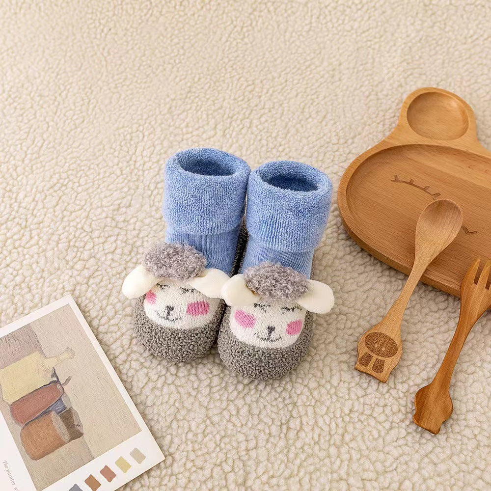 Autumn and winter baby toddler shoes thick terry warm floor shoes cartoon cute baby shoes non-slip baby shoes socks