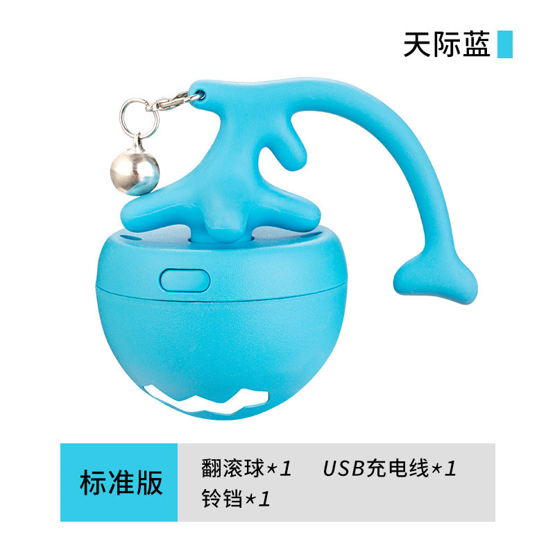Pet cat toy fish bone rolling ball USB electric cat ball self-entertainment cat stick with replaceable feathers