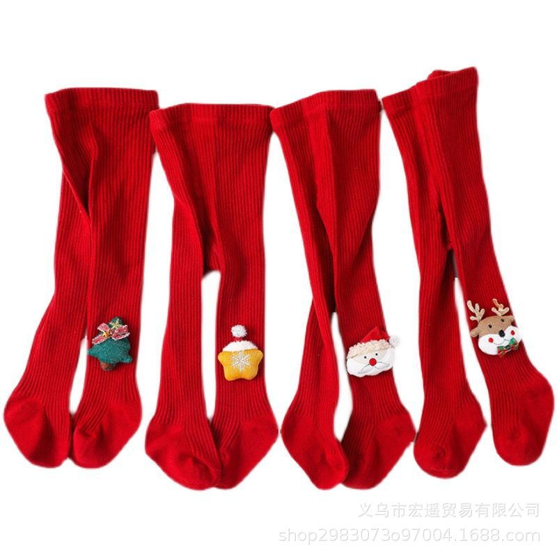 Children's Spring and Autumn Festive Red Pantyhose Female Baby 100 Days Old Low Pants Baby Cartoon Christmas New Year Stockings