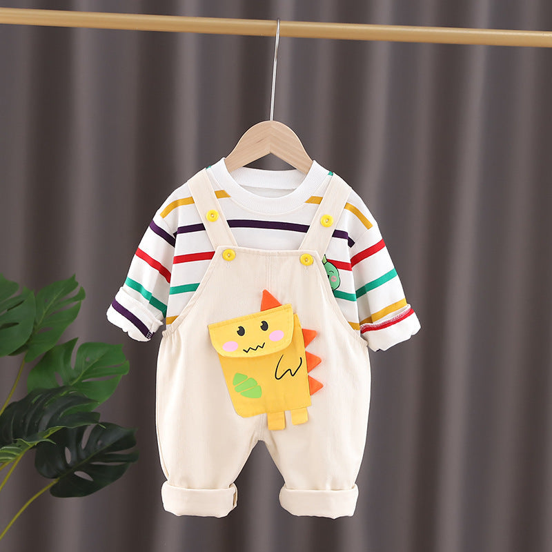 Cross-border children's clothes children's clothes spring clothes baby clothes 0-3 years old children's clothes three-dimensional dinosaur overalls two-piece suit trendy