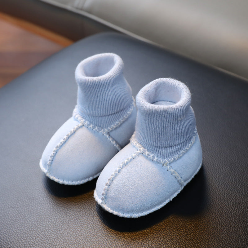 Sheepskin and fur integrated baby shoes and socks keep warm and velvet autumn and winter baby cotton shoes soft soles will not fall off toddler shoes newborn