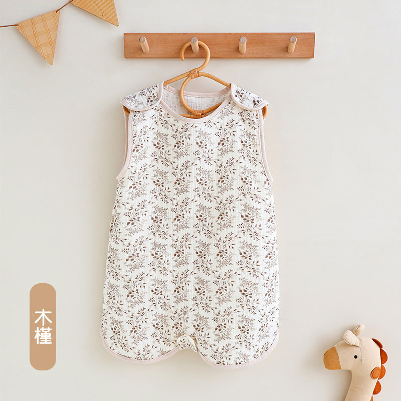Baby gauze vest sleeping bag summer thin children's newborn baby anti-kick quilt front 4 back 2 layer sleeveless sleeping bag