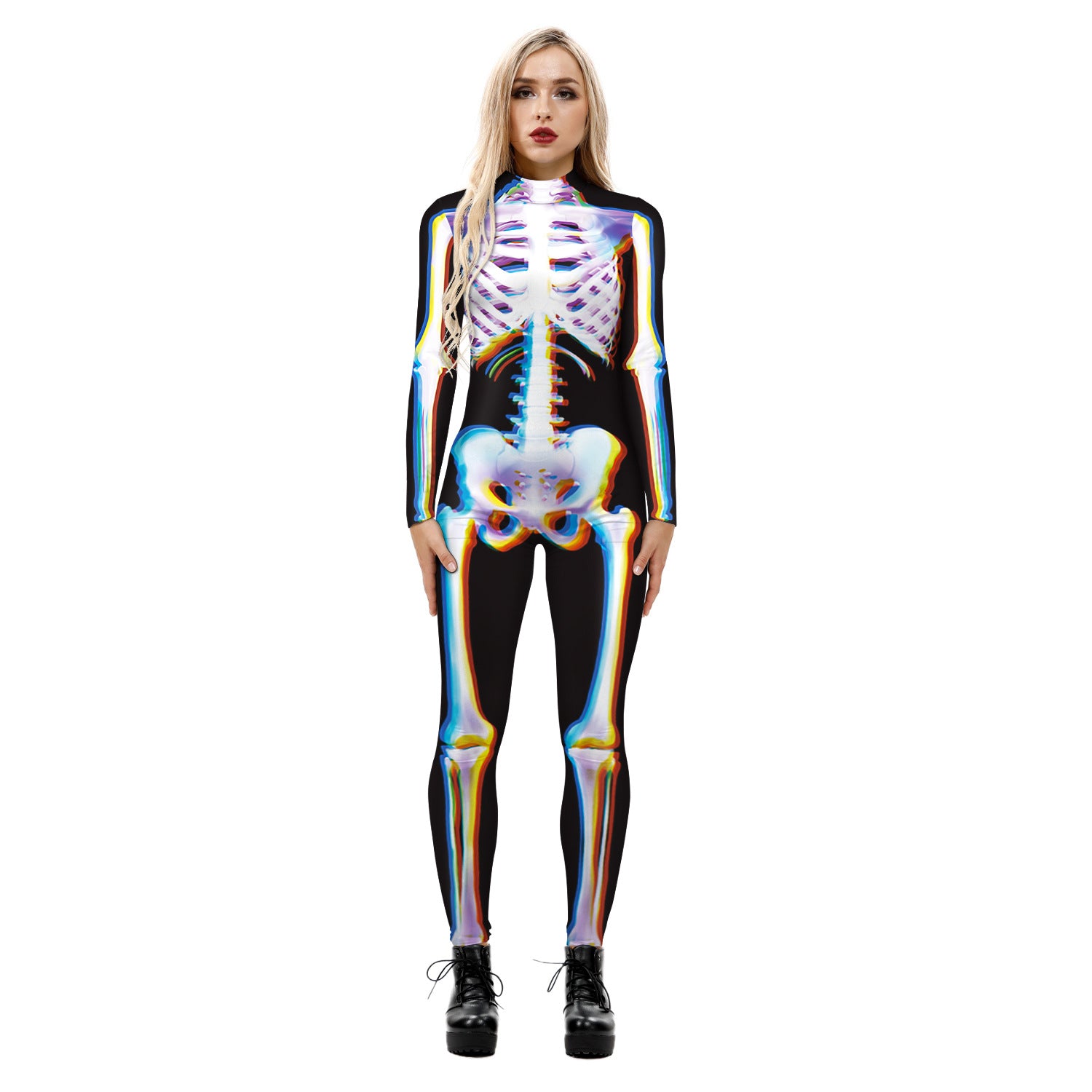 Amazon's new Halloween skeleton digital printing long-sleeved bodysuit slim fit slim cosplay costume
