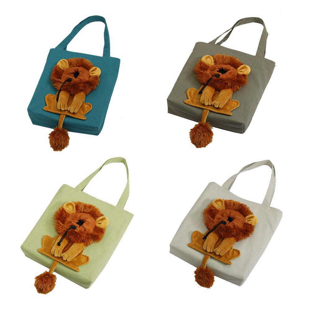 New outcropping lion-shaped shoulder bag cat and dog small pet canvas out-going tote bag pet bag