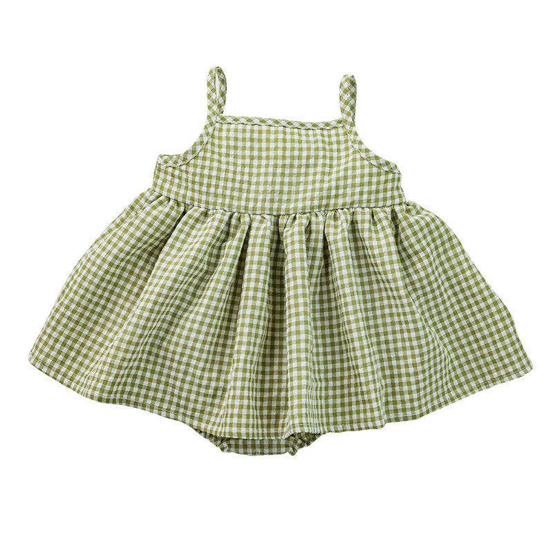 Korean version of ins children's clothing newborn clothes fart clothes thin baby bubble yarn plaid baby sling dress