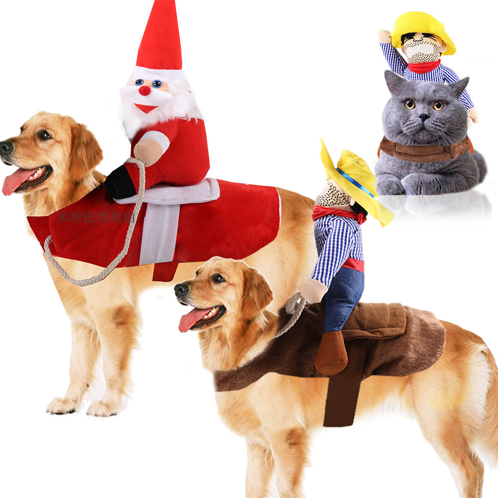 Big dog clothes, cat pet supplies, riding suits, halloween Santa Claus clothes, funny, small, medium and large
